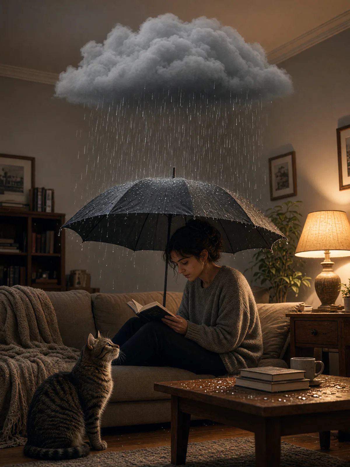 Result of the Rain in the living room prompt, made with Grok Imagine 2