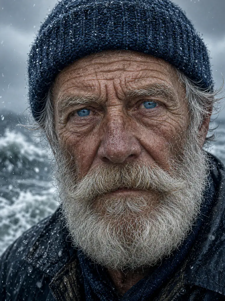 Old sailor in salt spray