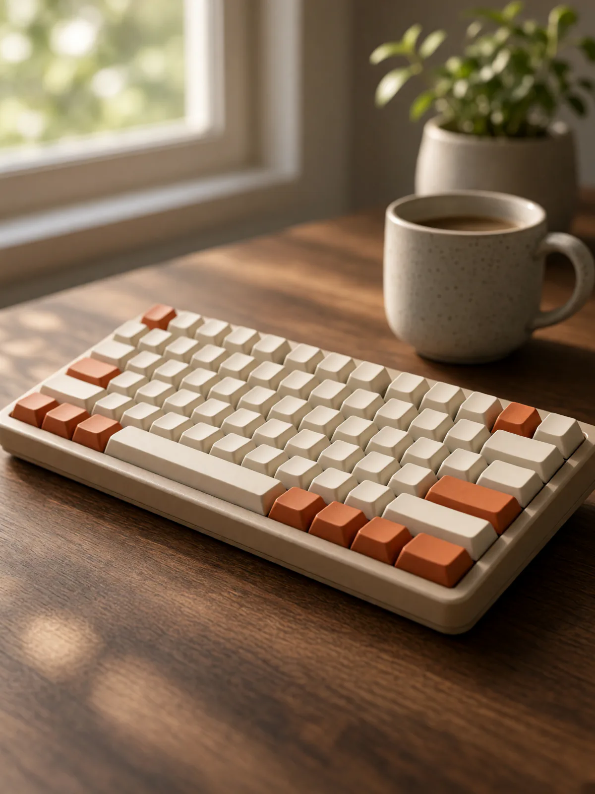 Result of the Mechanical keyboard on a walnut desk prompt, made with Grok Imagine 2