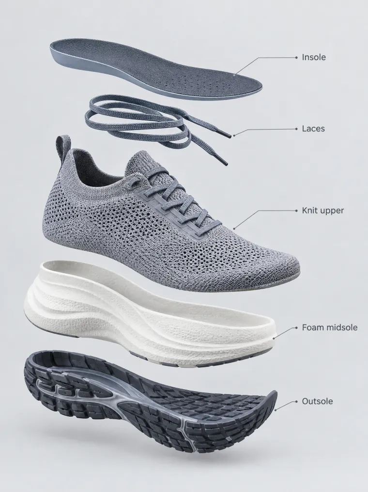 Exploded view of a running shoe