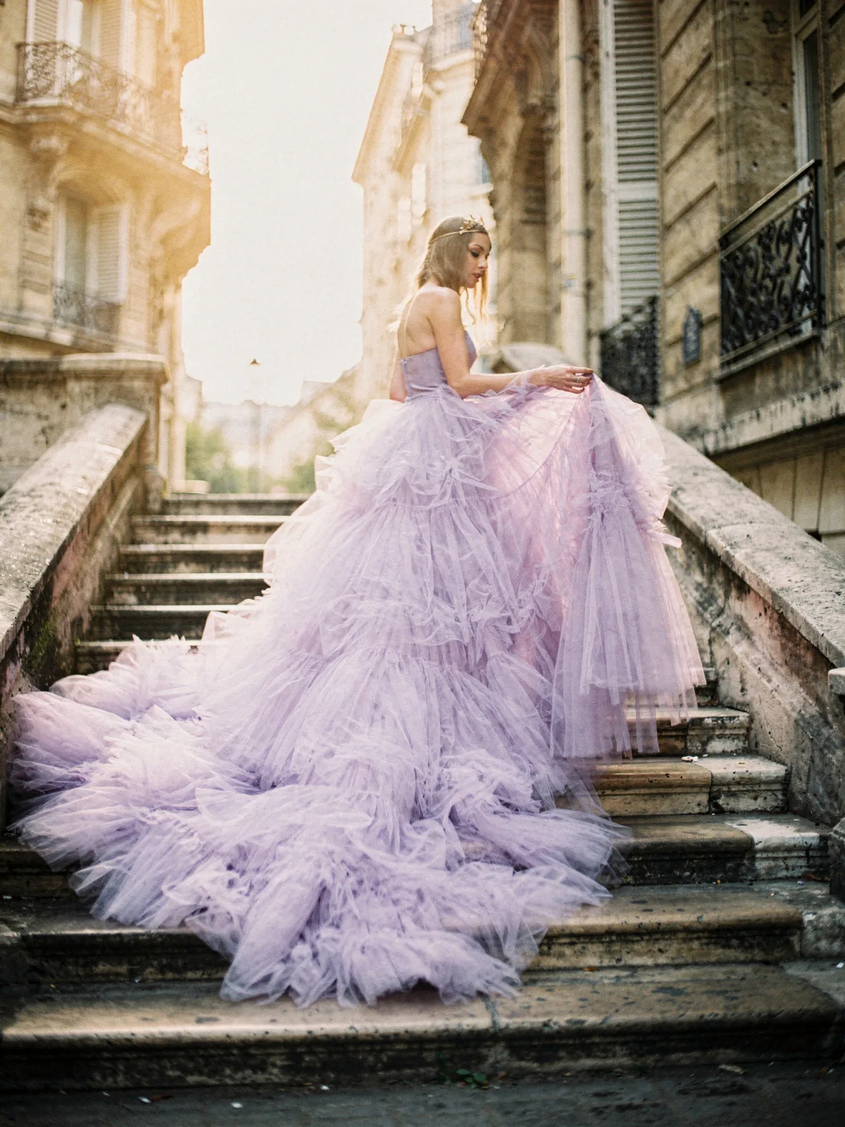 Result of the Lilac tulle on stone stairs prompt, made with Flux 2 Max