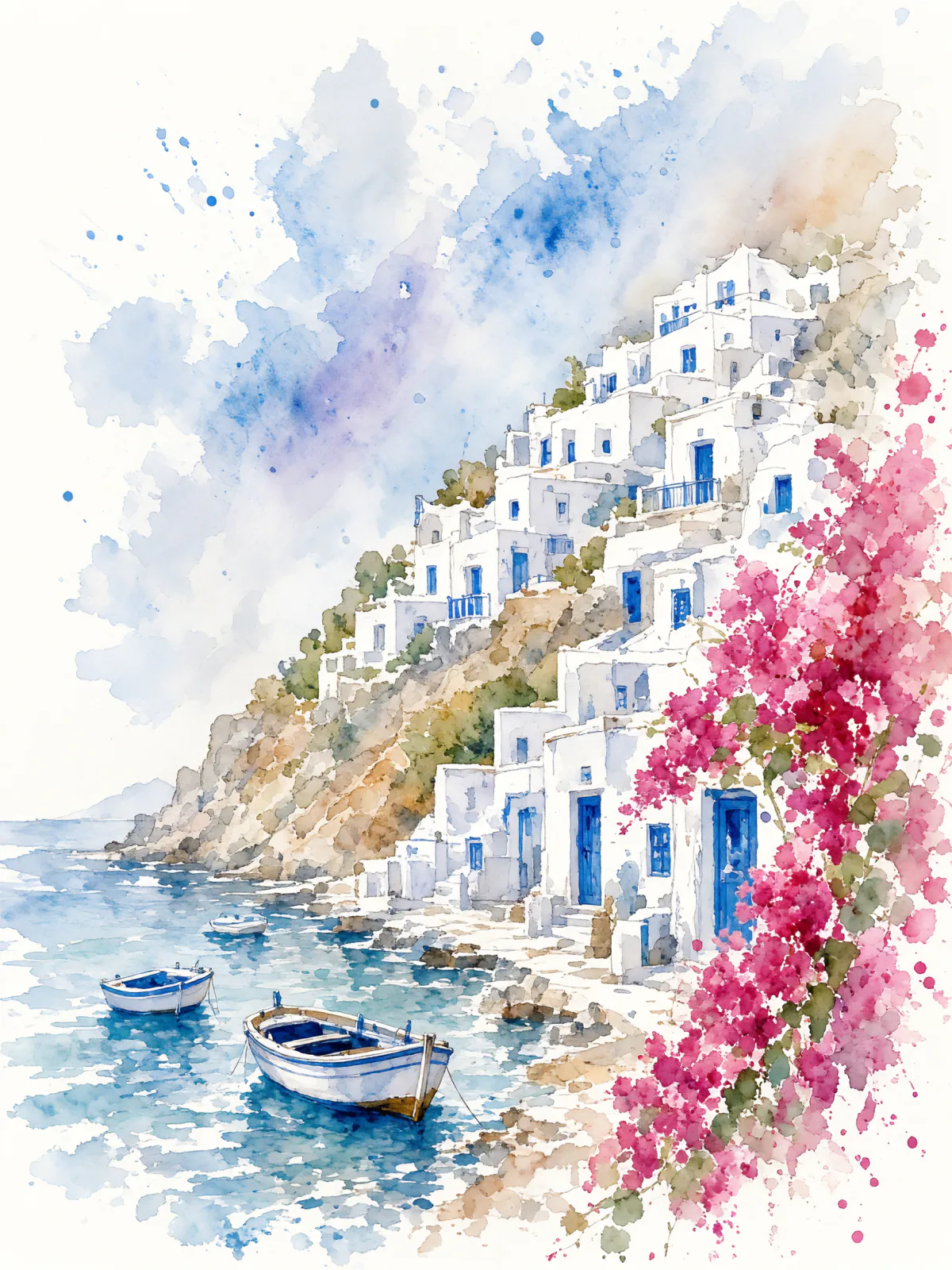 Result of the Watercolour seaside village prompt, made with Grok Imagine 2
