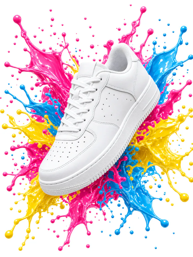 Sneaker bursting through paint