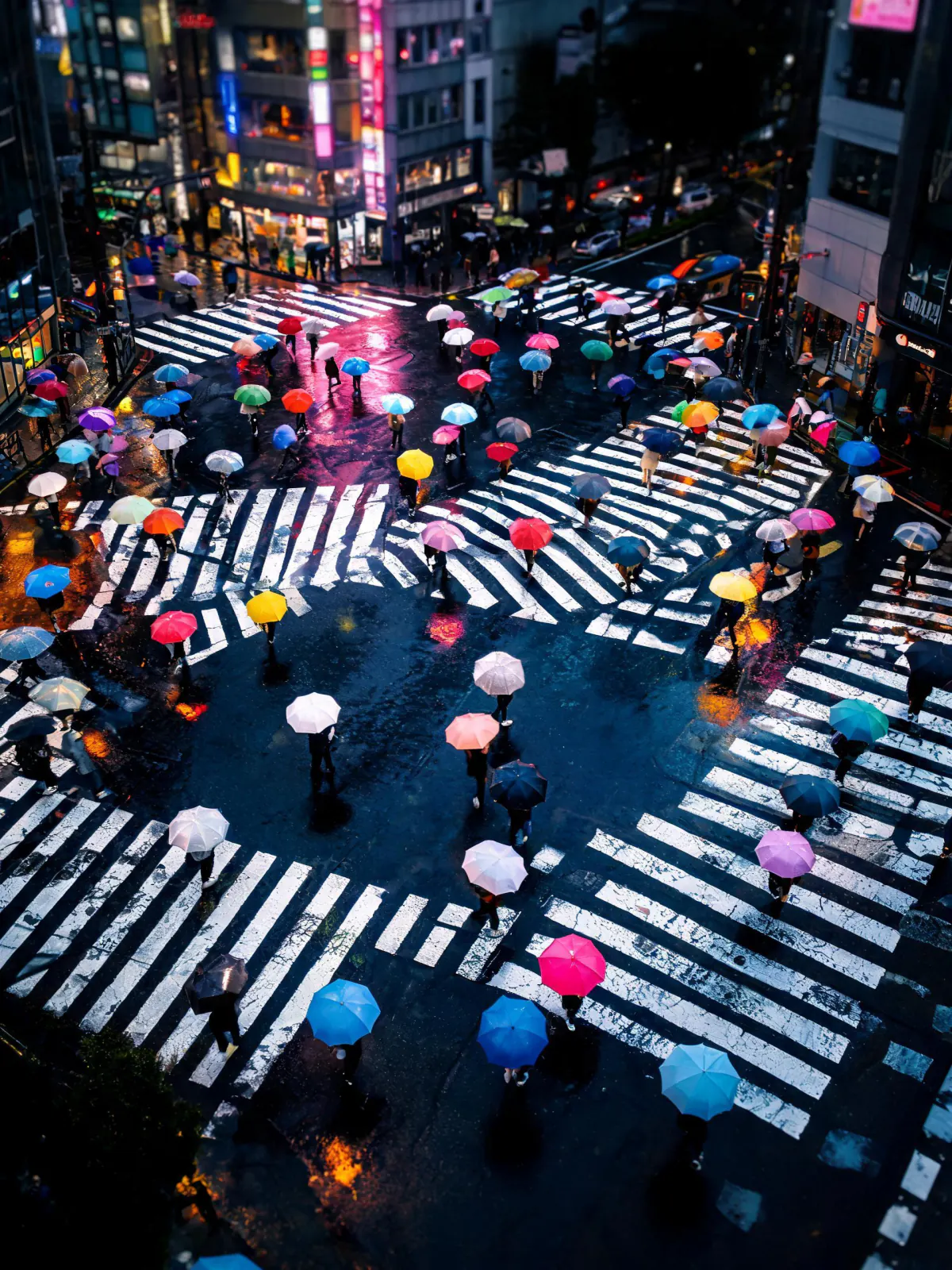 Result of the Umbrellas on a rainy crosswalk prompt, made with Seedream 5