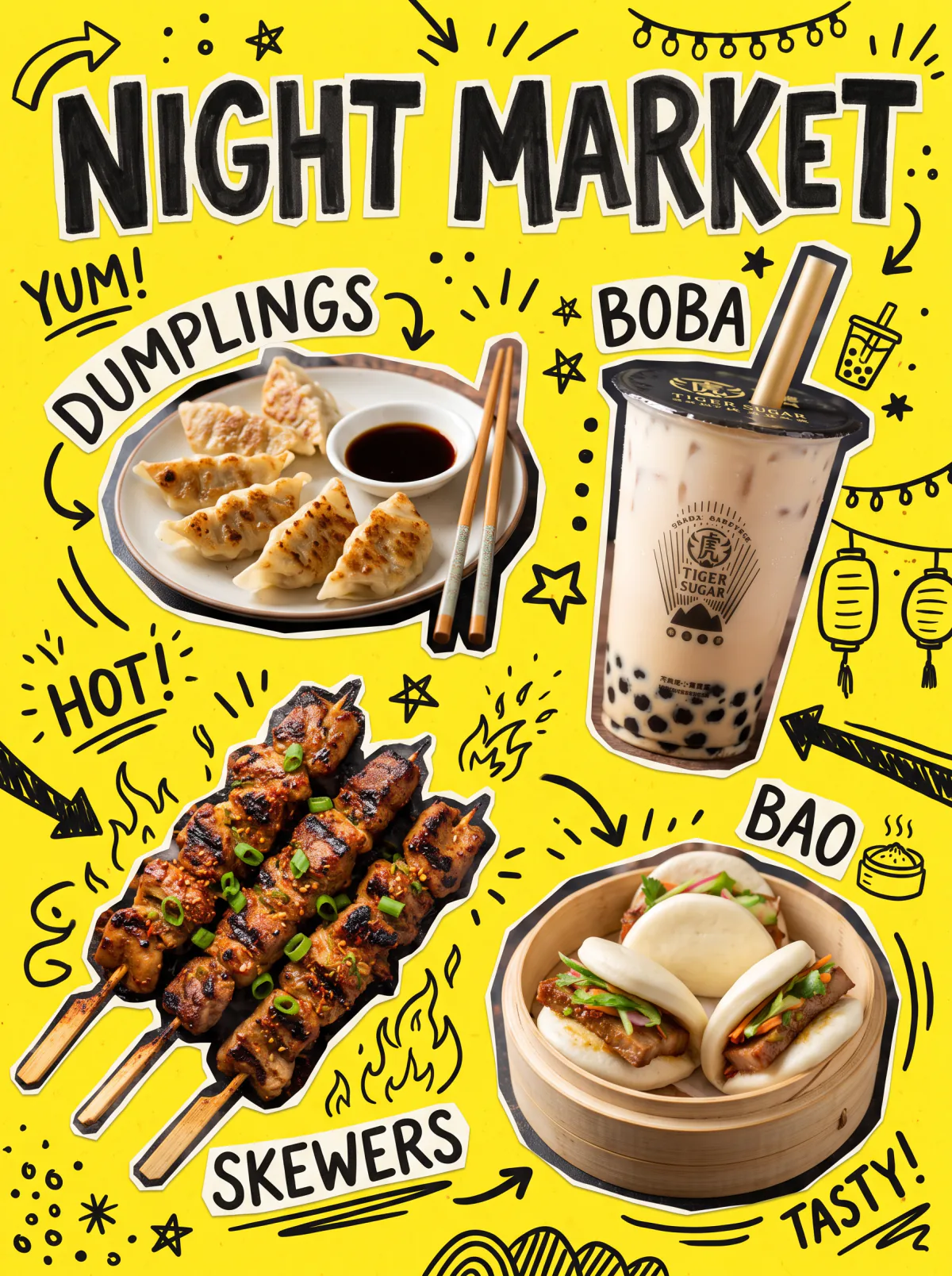 Result of the NIGHT MARKET food collage prompt, made with Nano Banana 2