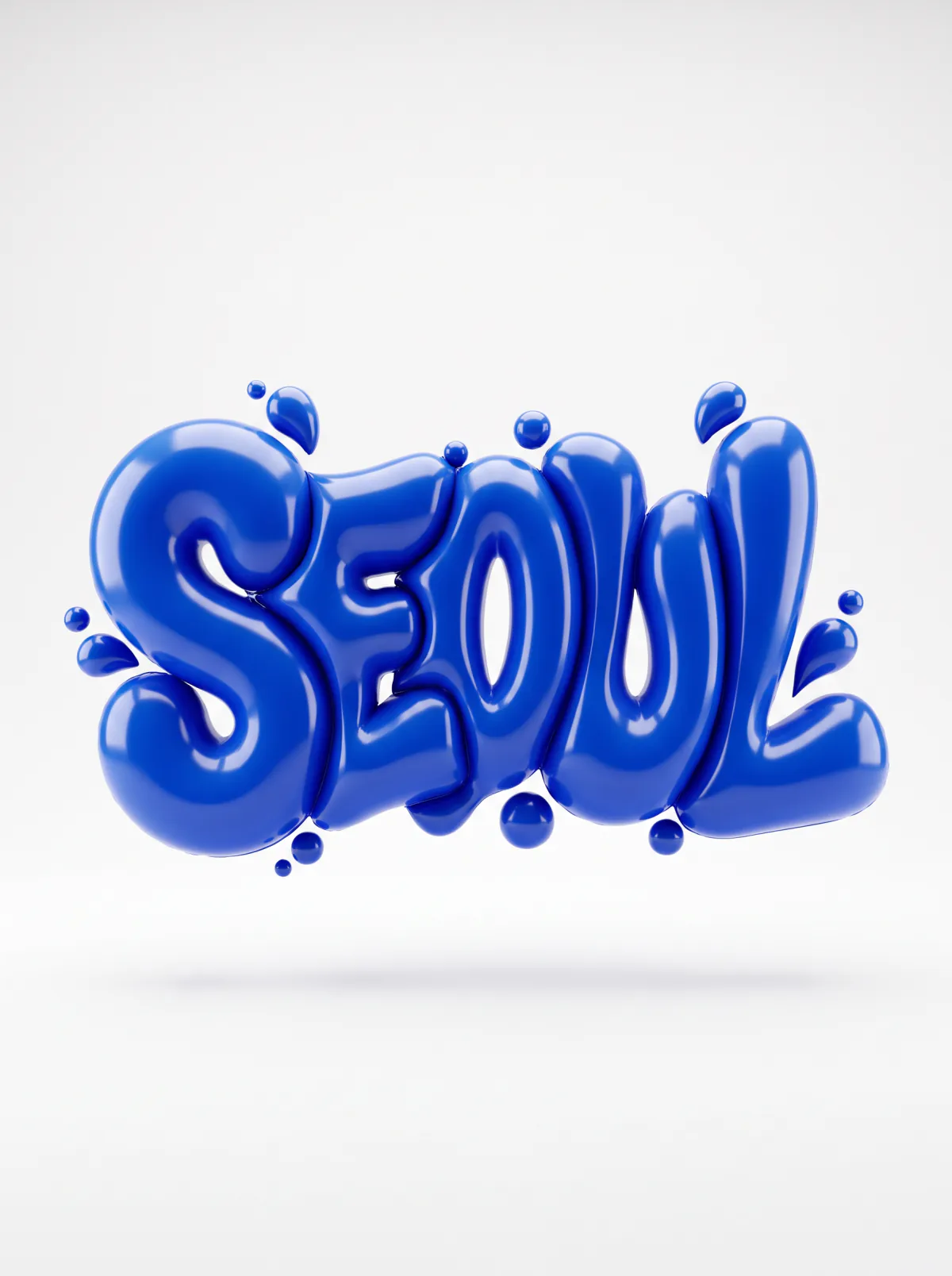 Result of the Inflated 3D type sculpture prompt: the word SEOUL as an inflated glossy cobalt blue latex sculpture on a white background