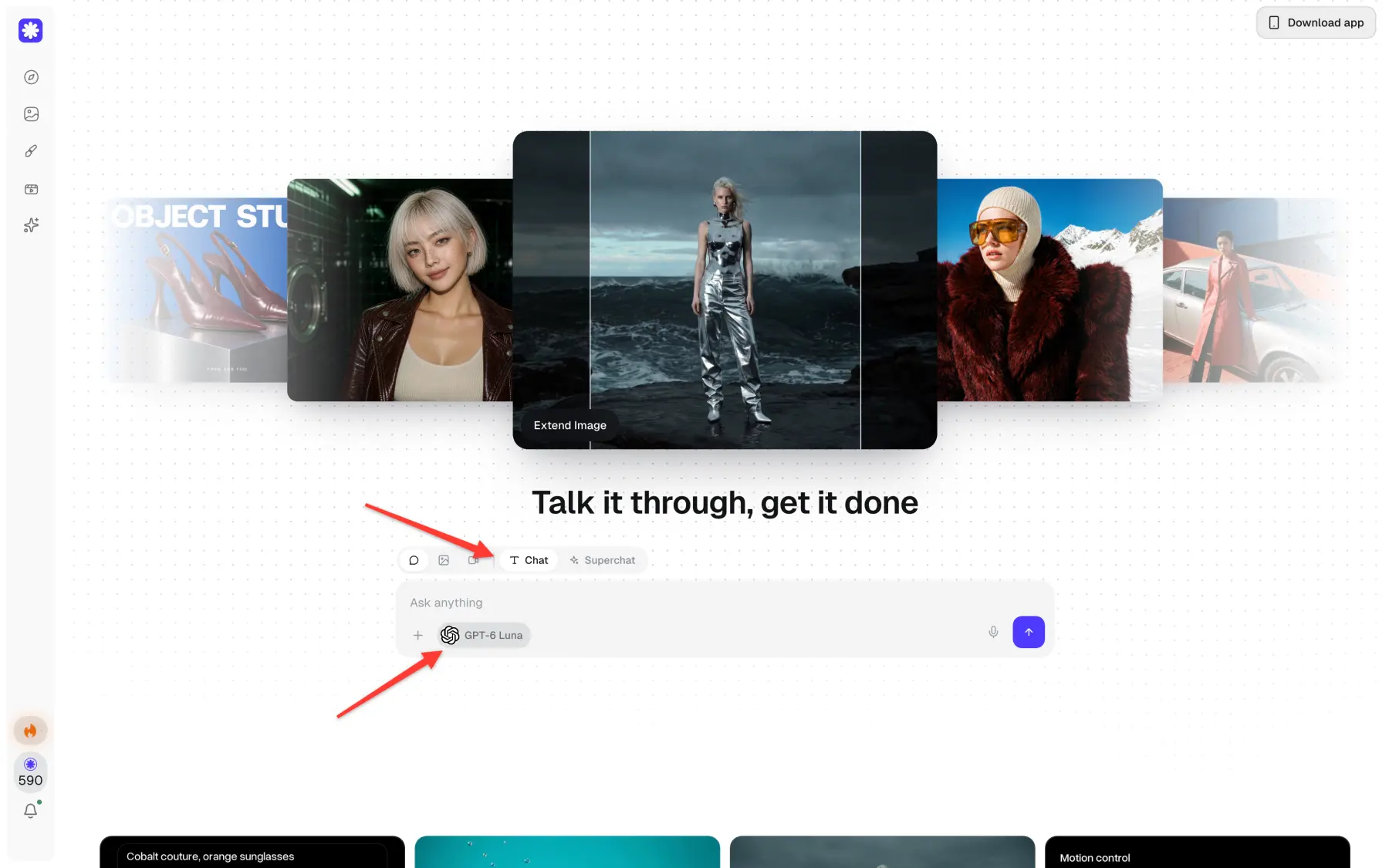 Modo Chat e seletor de modelo na Overchat AI