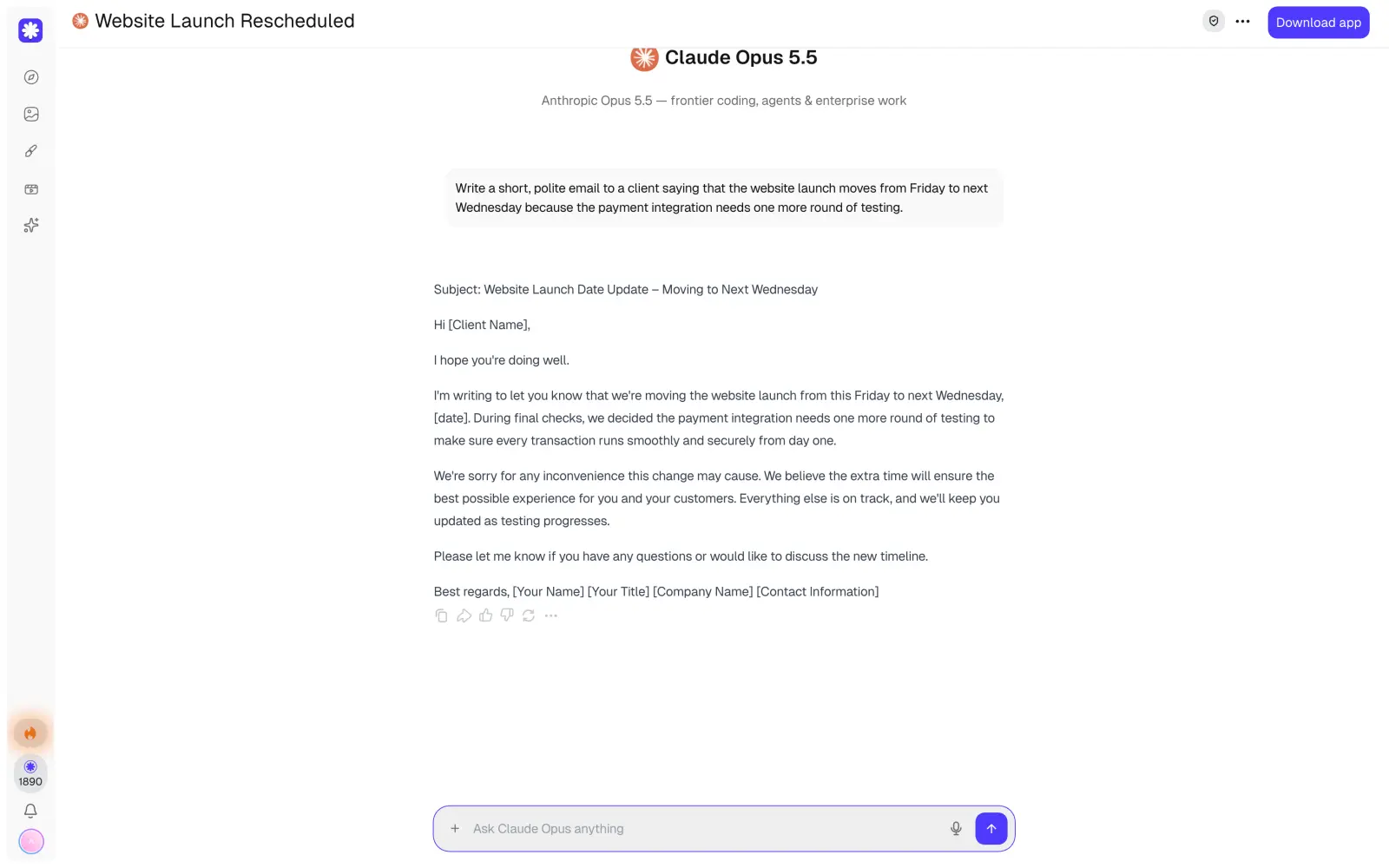 Claude Opus 5.5 chat in Overchat AI