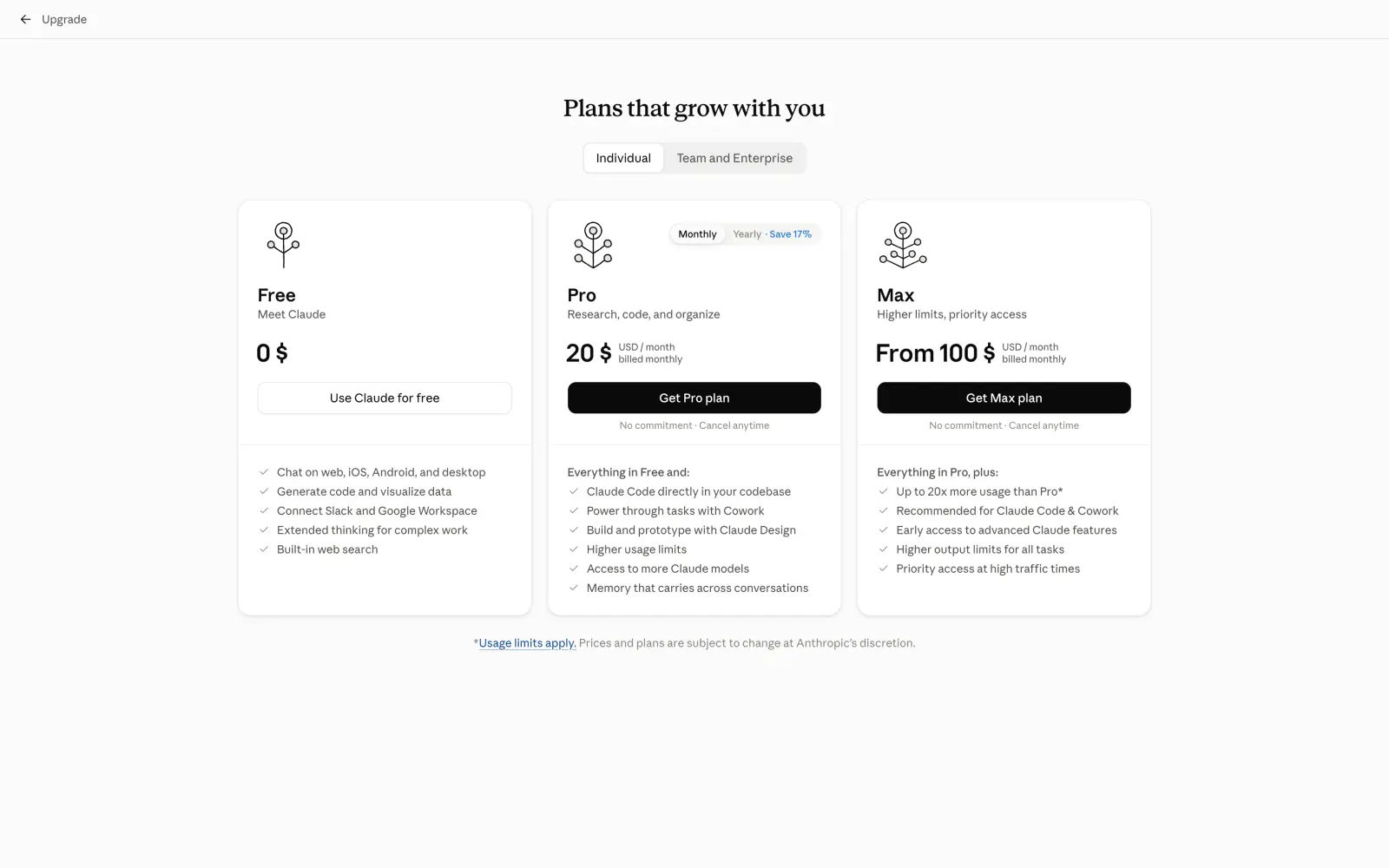 Claude AI subscription plans: Free, Pro and Max