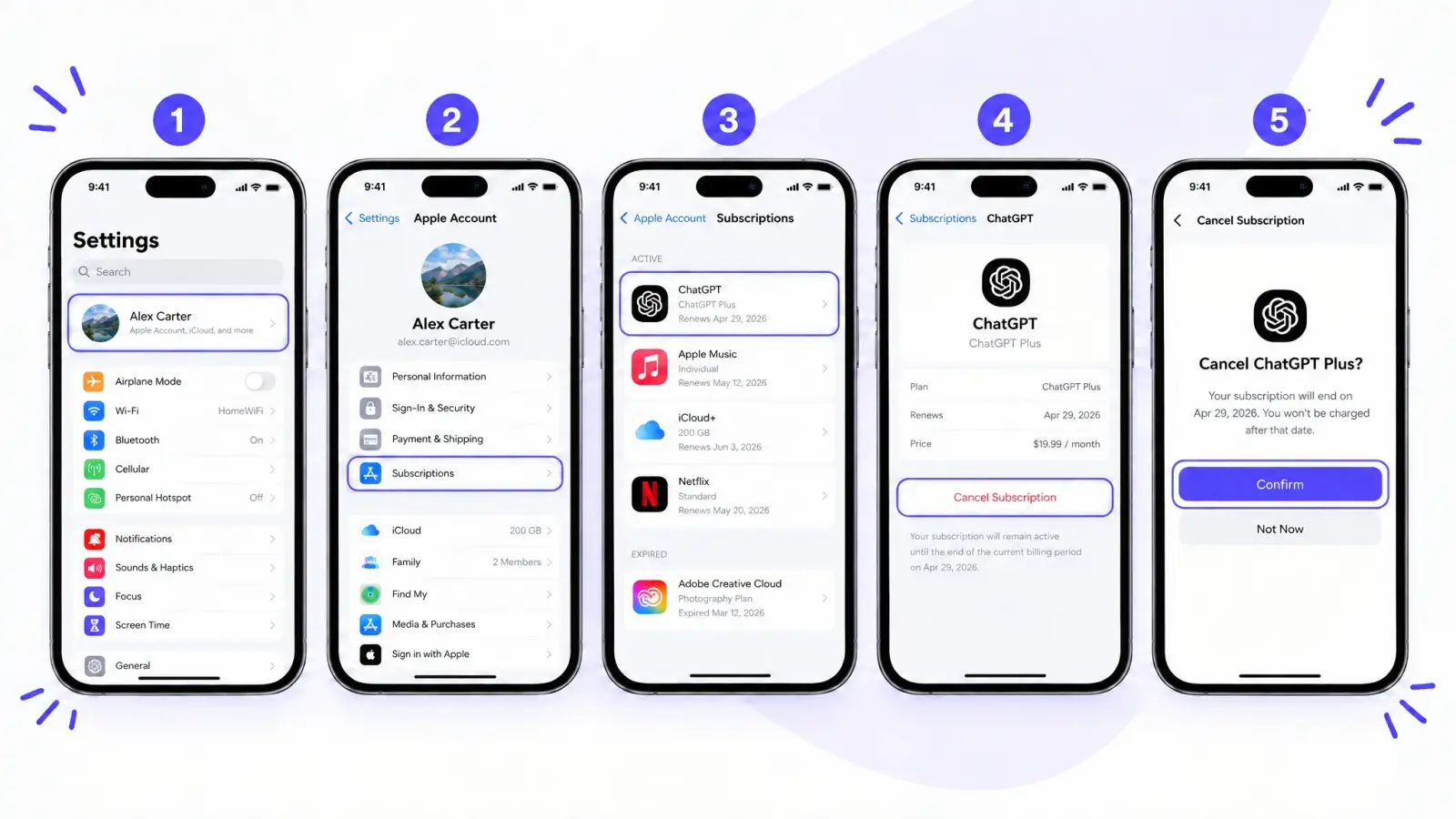 Passos para cancelar o ChatGPT Plus nos Ajustes do iPhone