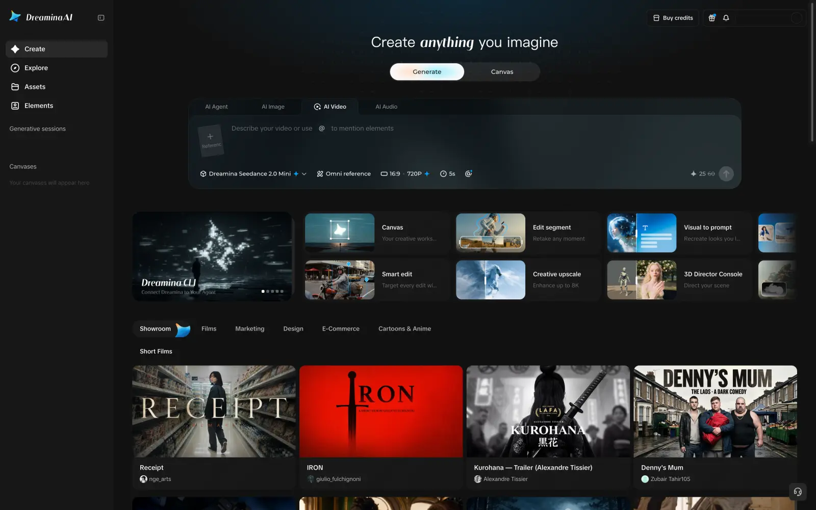 Dreamina AI video generator with Seedance 2.0 Mini selected