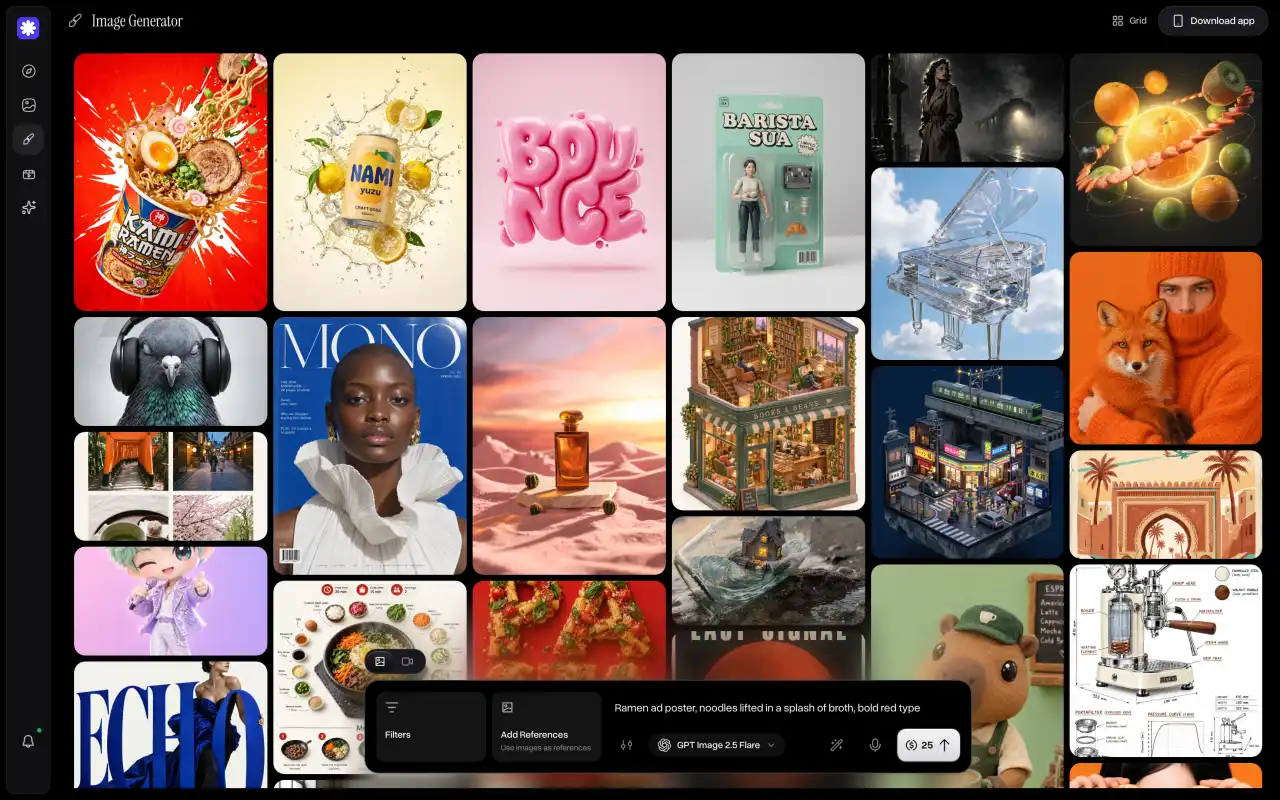 Overchat AI image studio with GPT Image 2.5 and a feed of generated images