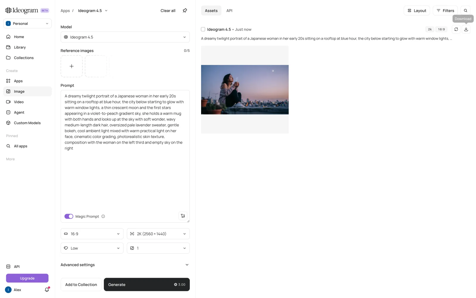 Geração de imagens no Ideogram com o Ideogram 4.5 no plano gratuito