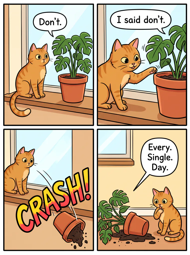 Cat versus houseplant comic