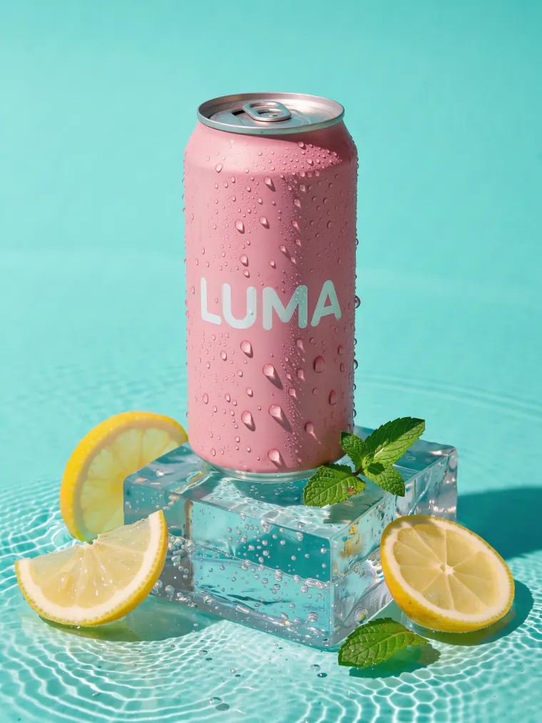 LUMA sparkling water on ice