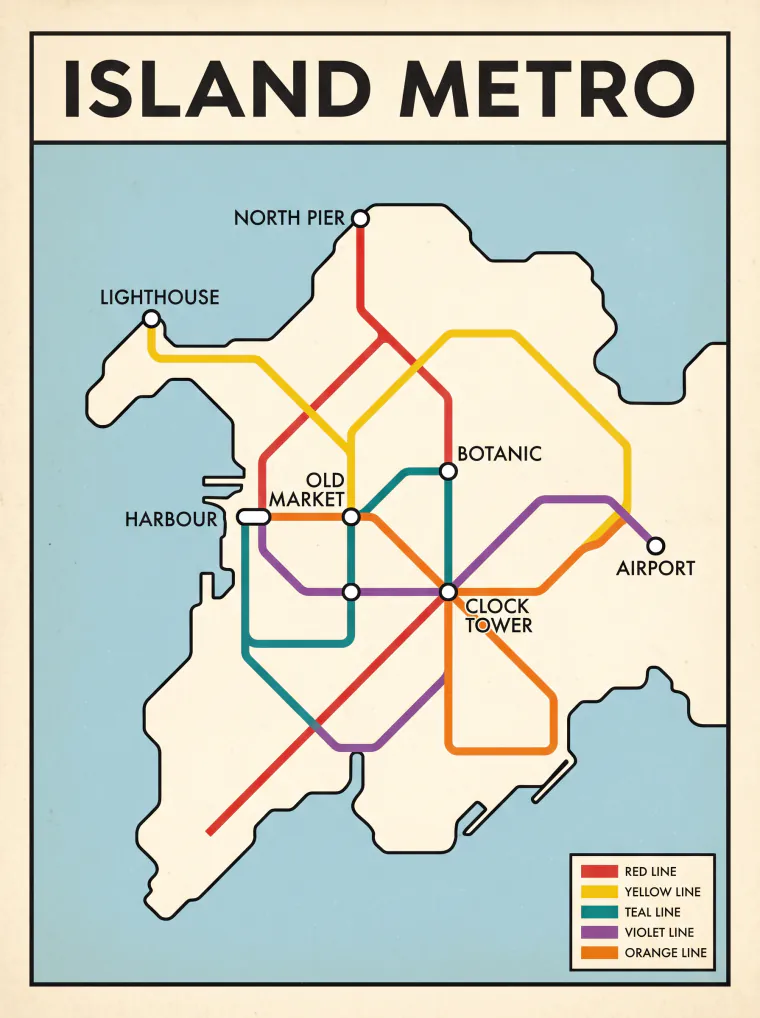 Metro map of an imaginary island