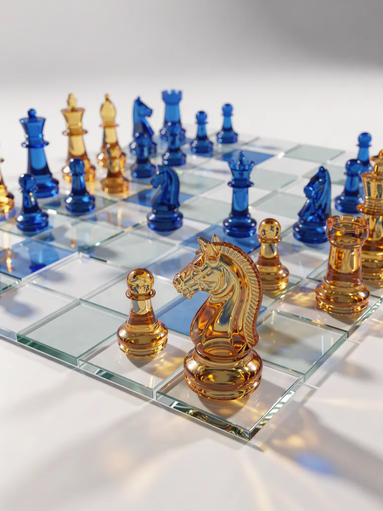 Glass chess set in 3D
