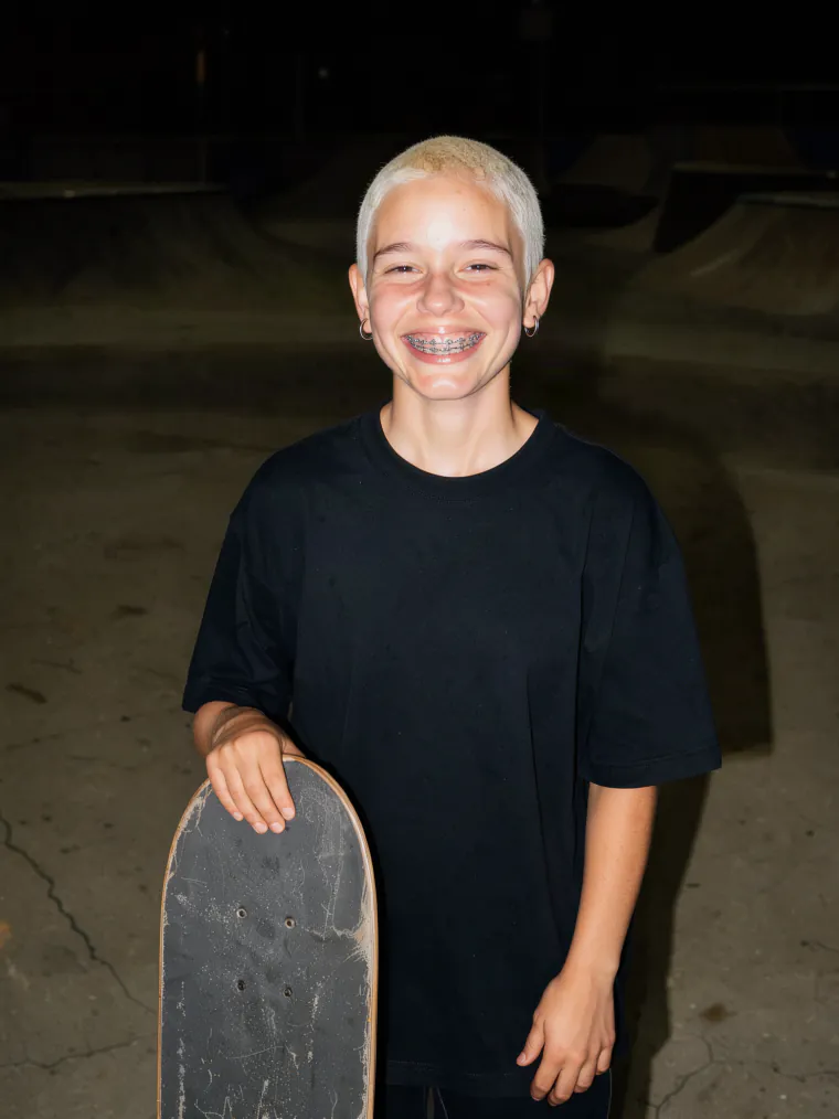 Skater girl in camera flash