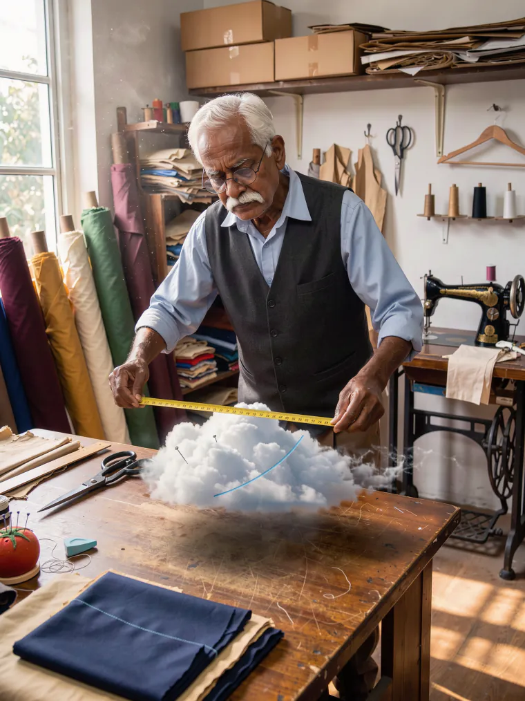 Tailor measuring a cloud