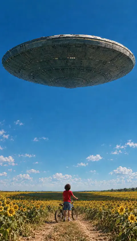 Spaceship over a sunflower field