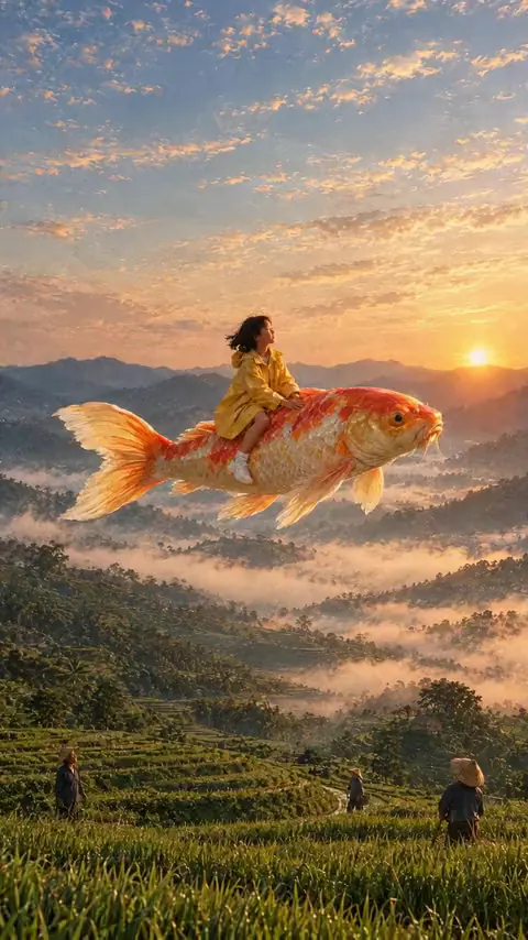 Riding a flying golden koi