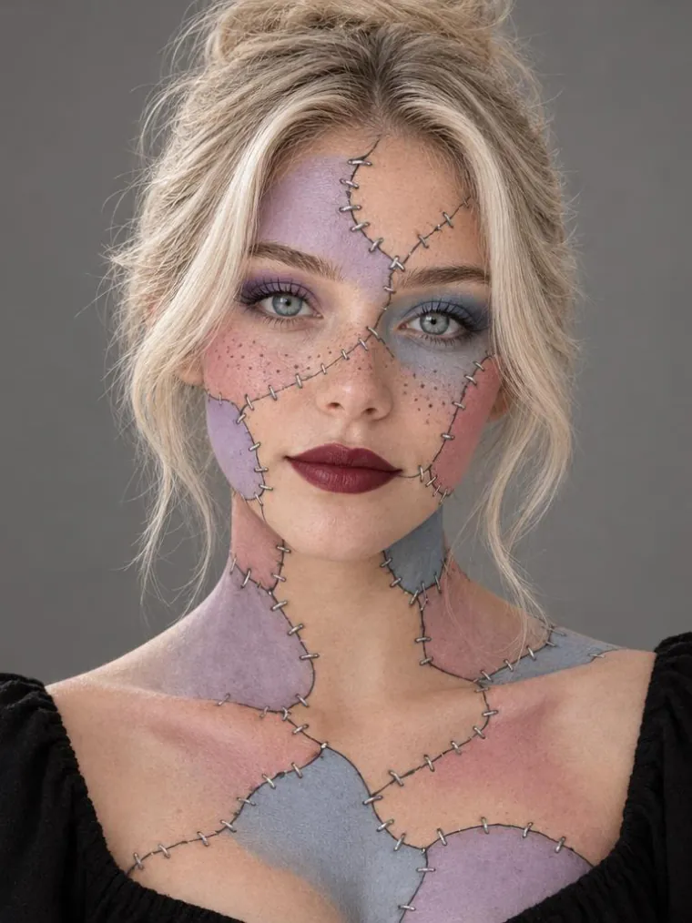 Patchwork doll makeup