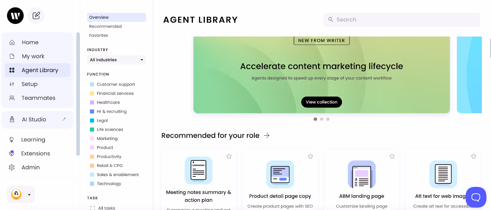Writer’s agent library dashboard
