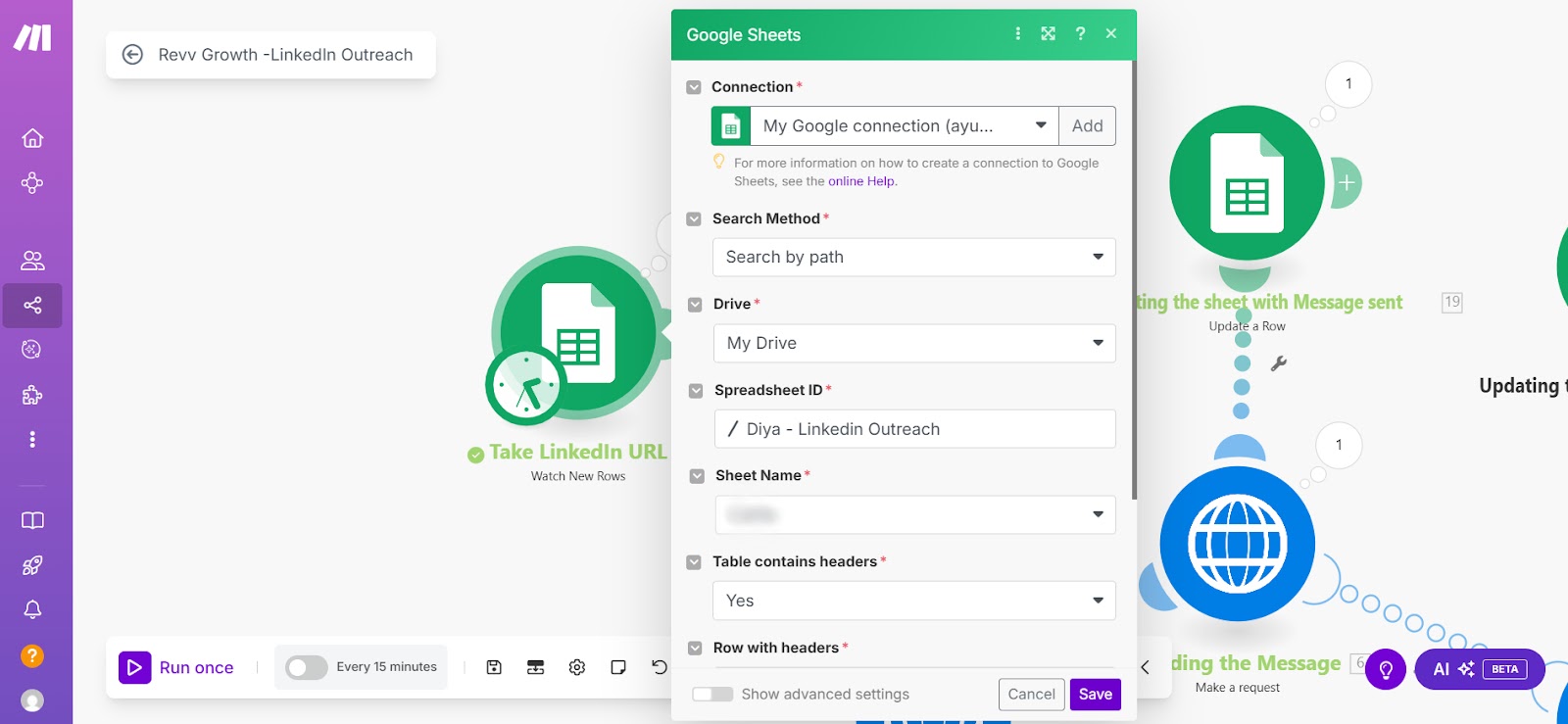 Google Sheet as the LinkedIn outreach tracker