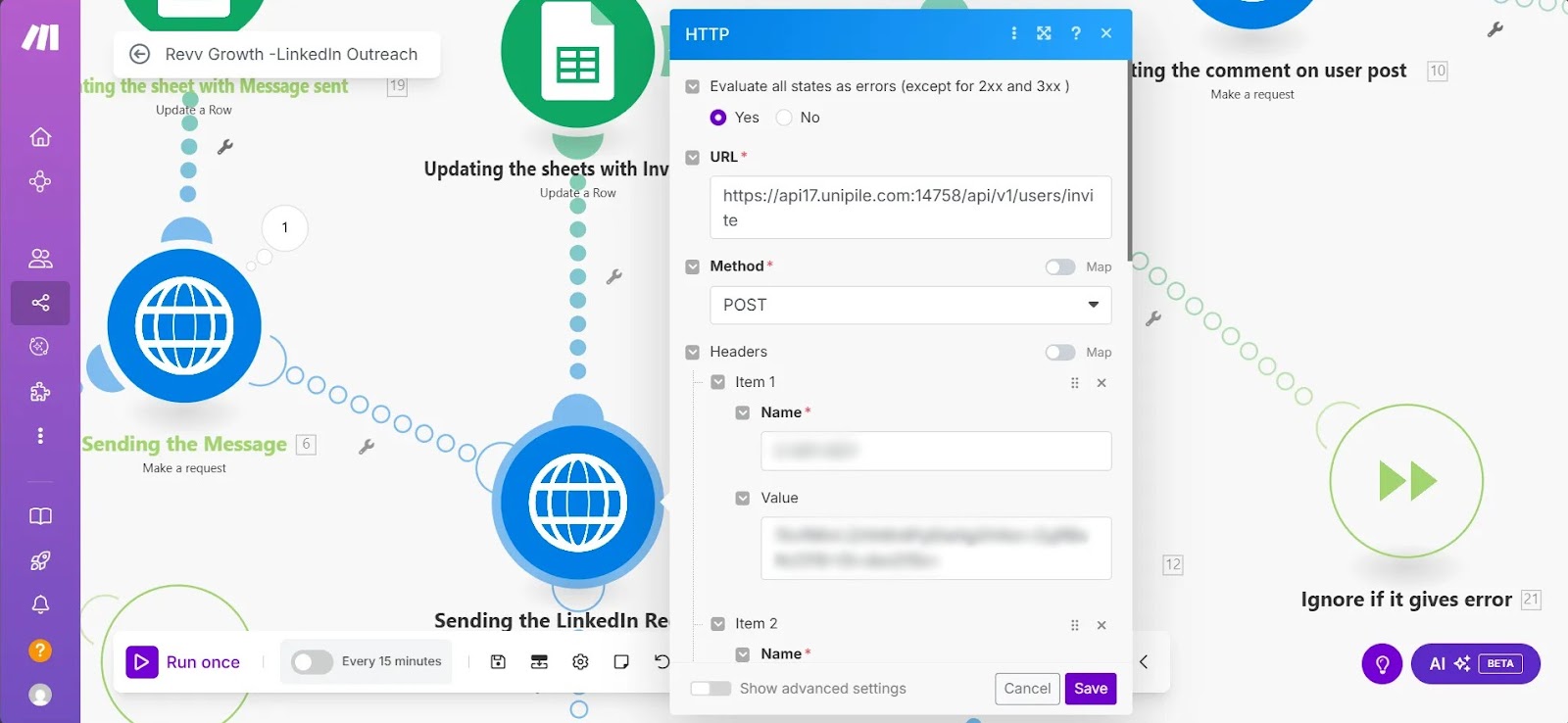 Connection request with custom note sent to unconnected profiles