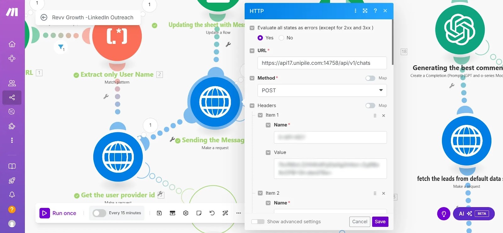 Workflow sending personalized message to connected LinkedIn profiles