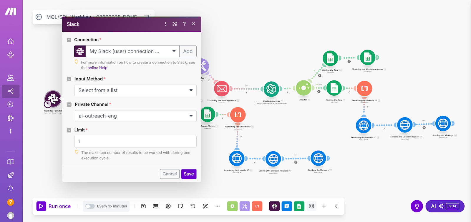 Make automation workflow showing form submissions integrated with Slack