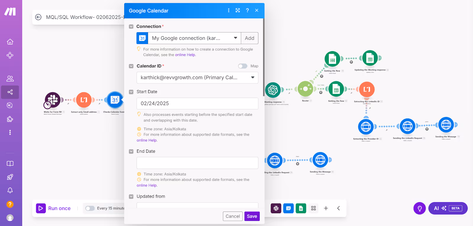 Make workflow checking calendar for booked meetings using email ID to qualify leads as MQL or SQL