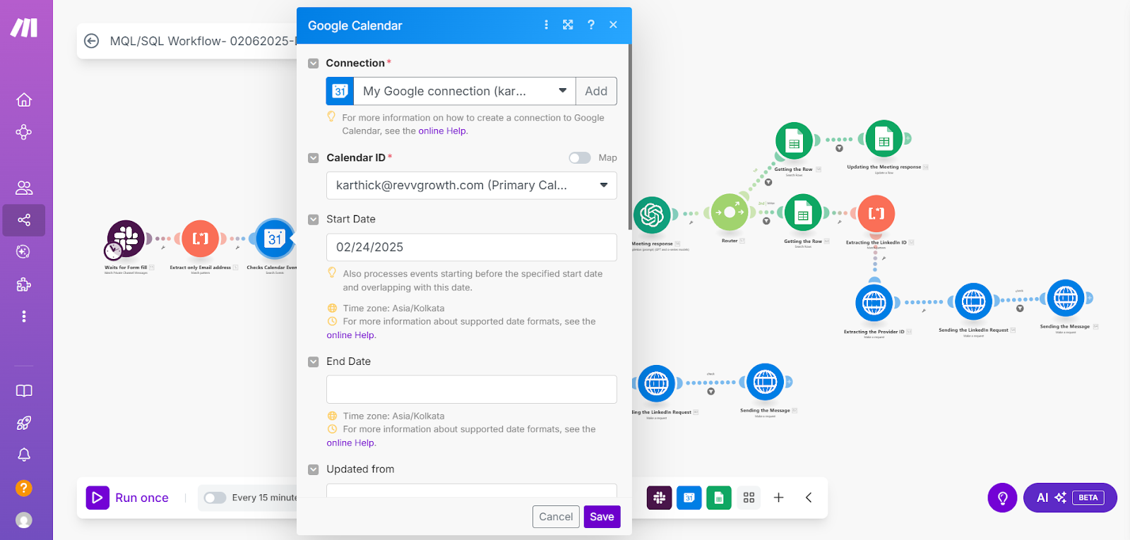 Make workflow checking calendar for booked meetings using email ID to qualify leads as MQL or SQL