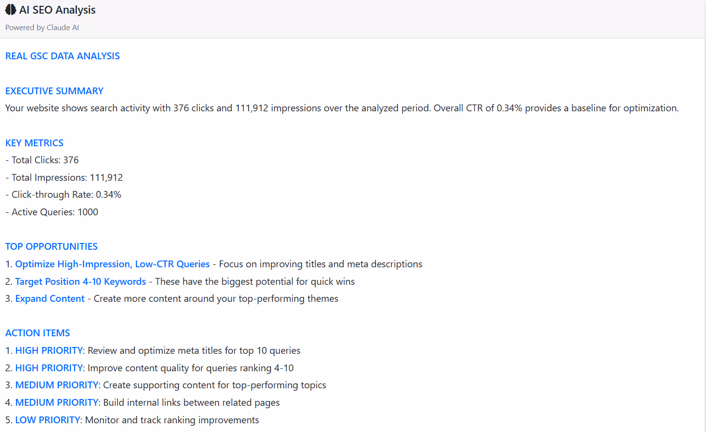 AI SEO analysis powered by Claude Ai