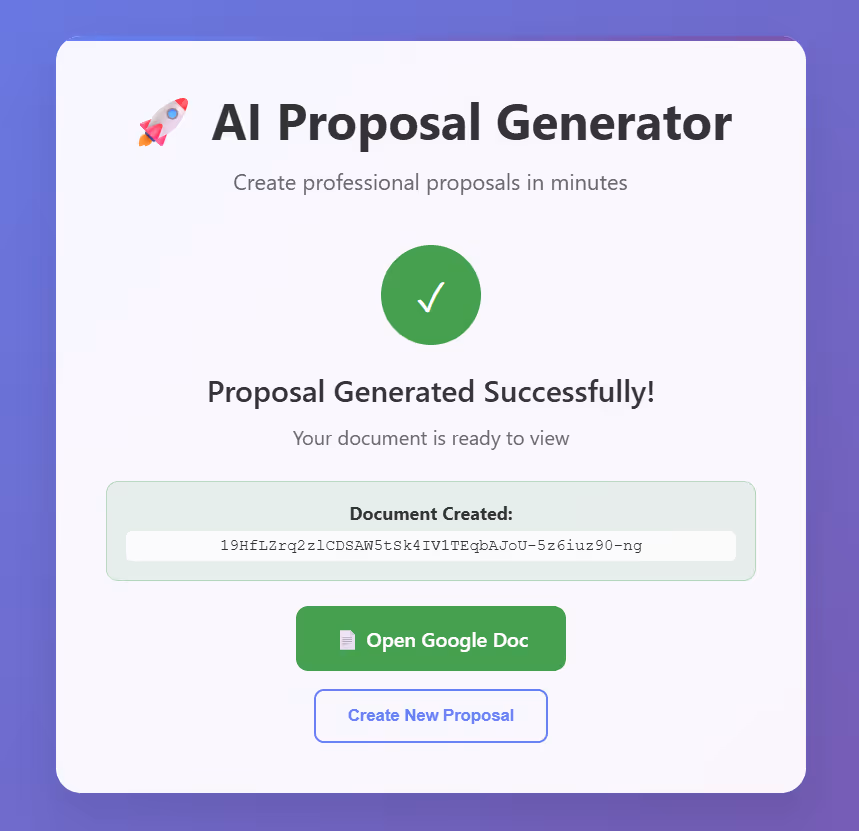 Proposal generated in front end after automation