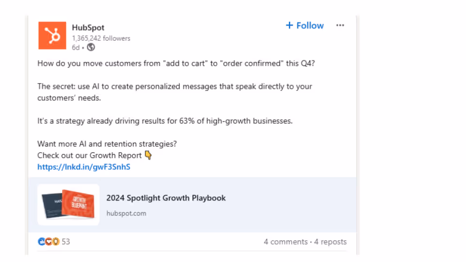Hubspot LinkedIn Post- Content pillar example