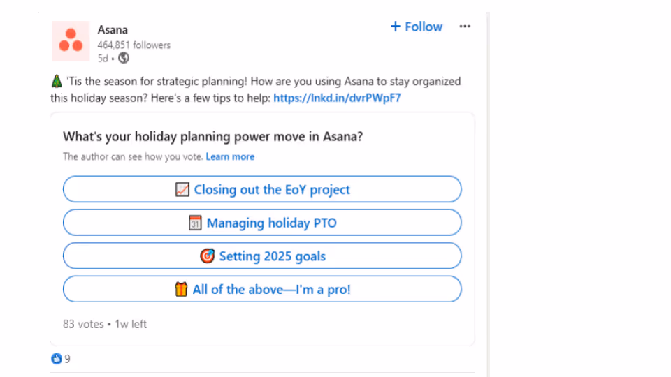 Asana post - content pillar example