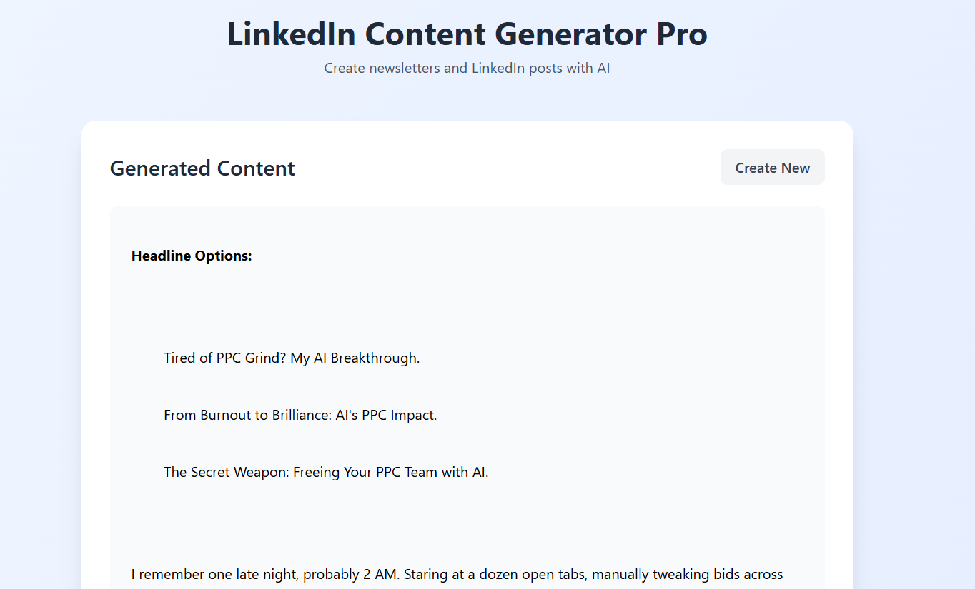 LinkedIn content generator output