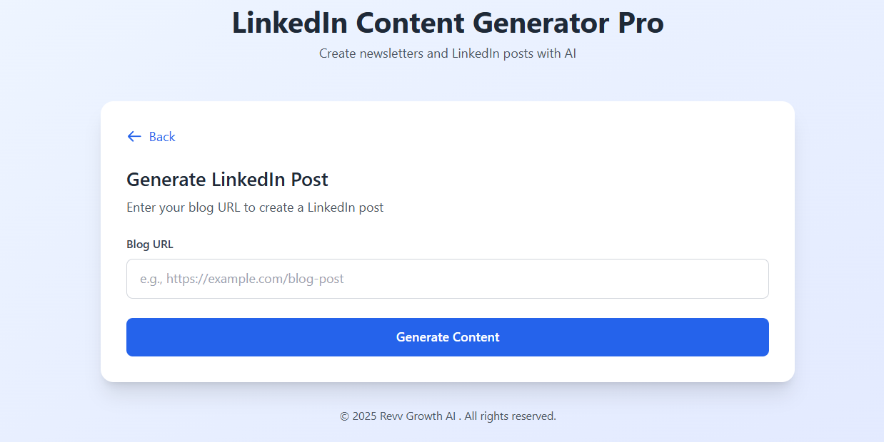 LinkedIn content generator blog front end
