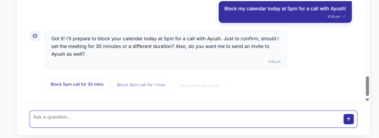 Revv GPT automatically blocking a meeting on the calendar from a chat request