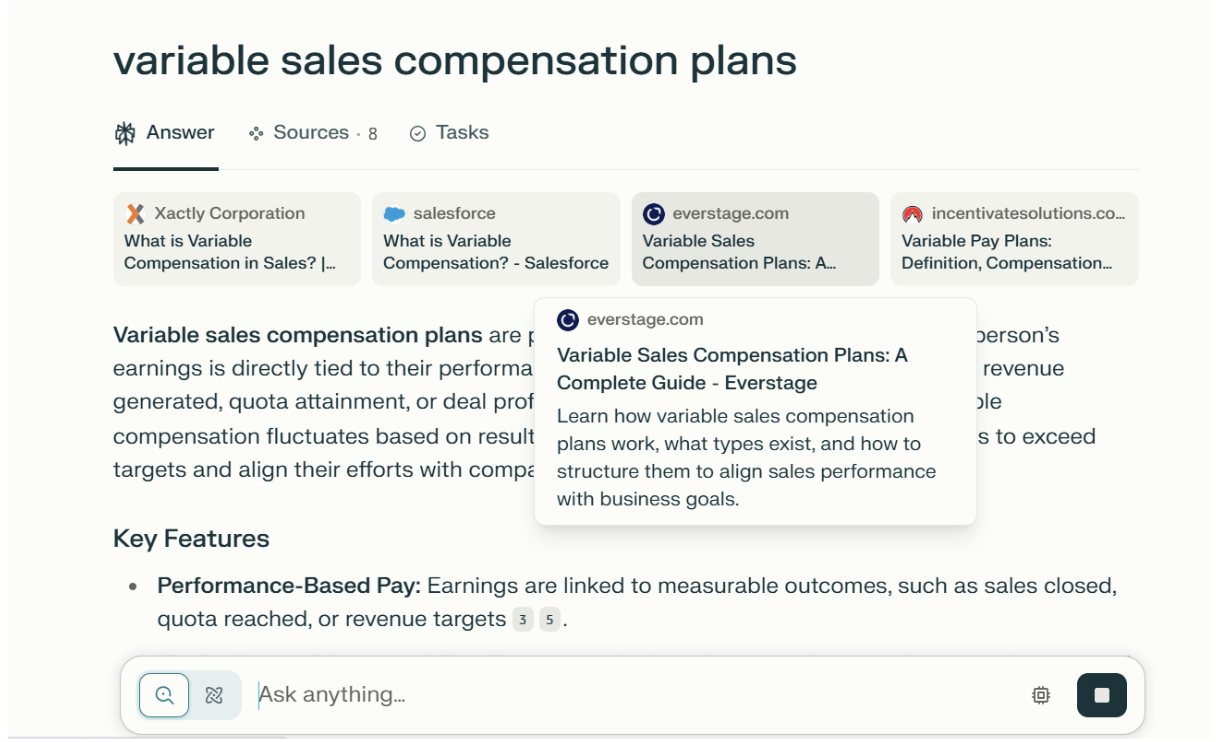Everstages’ domain being citied on Perplexity AI after Revv Growth’s GEO services.