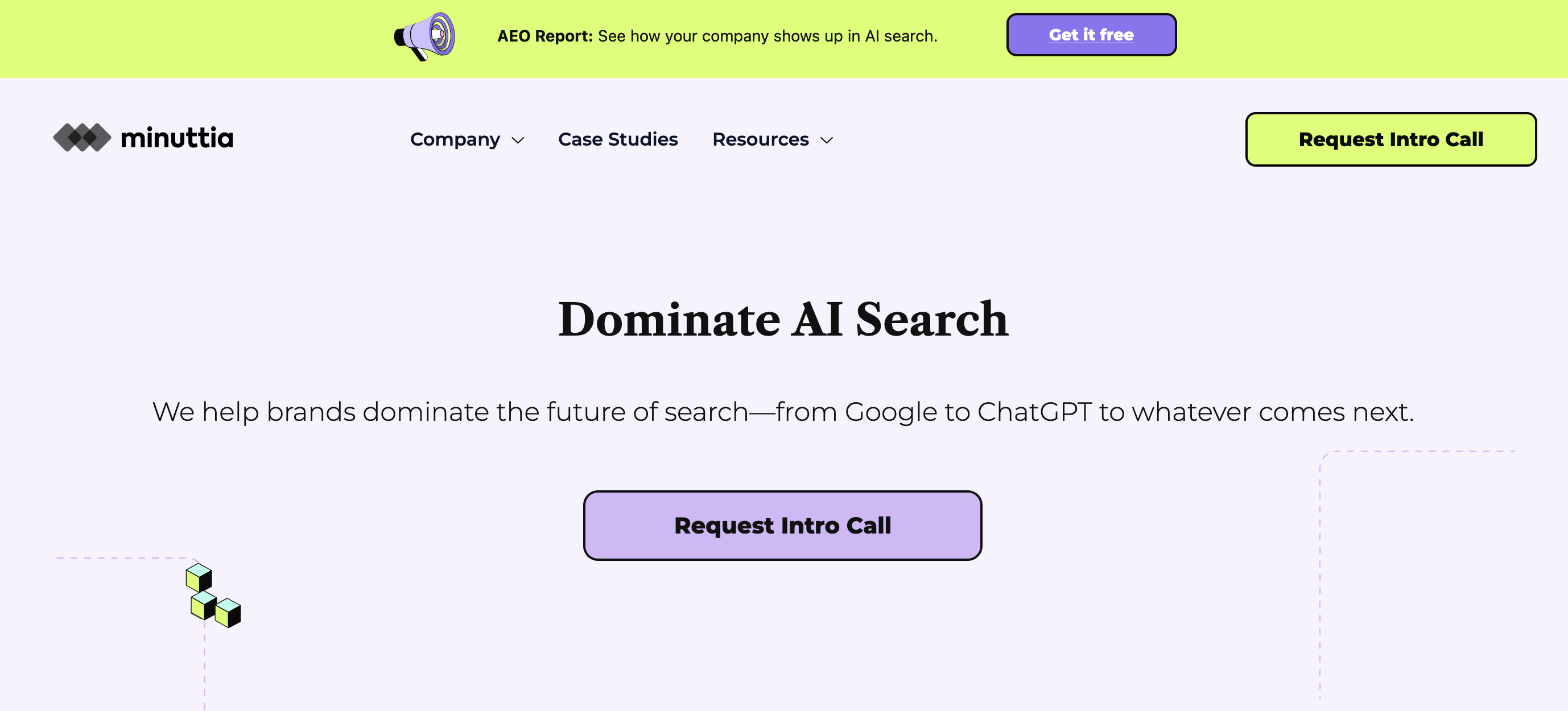 Screenshot of Minuttia's homepage