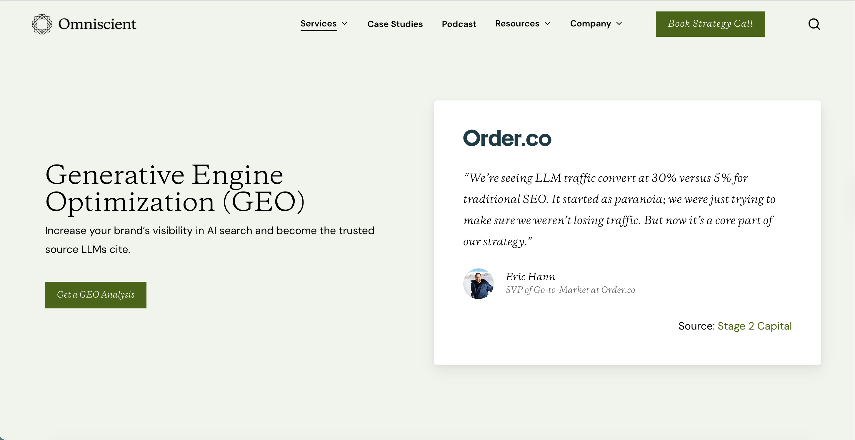 Omniscient page promoting generative engine optimization services.