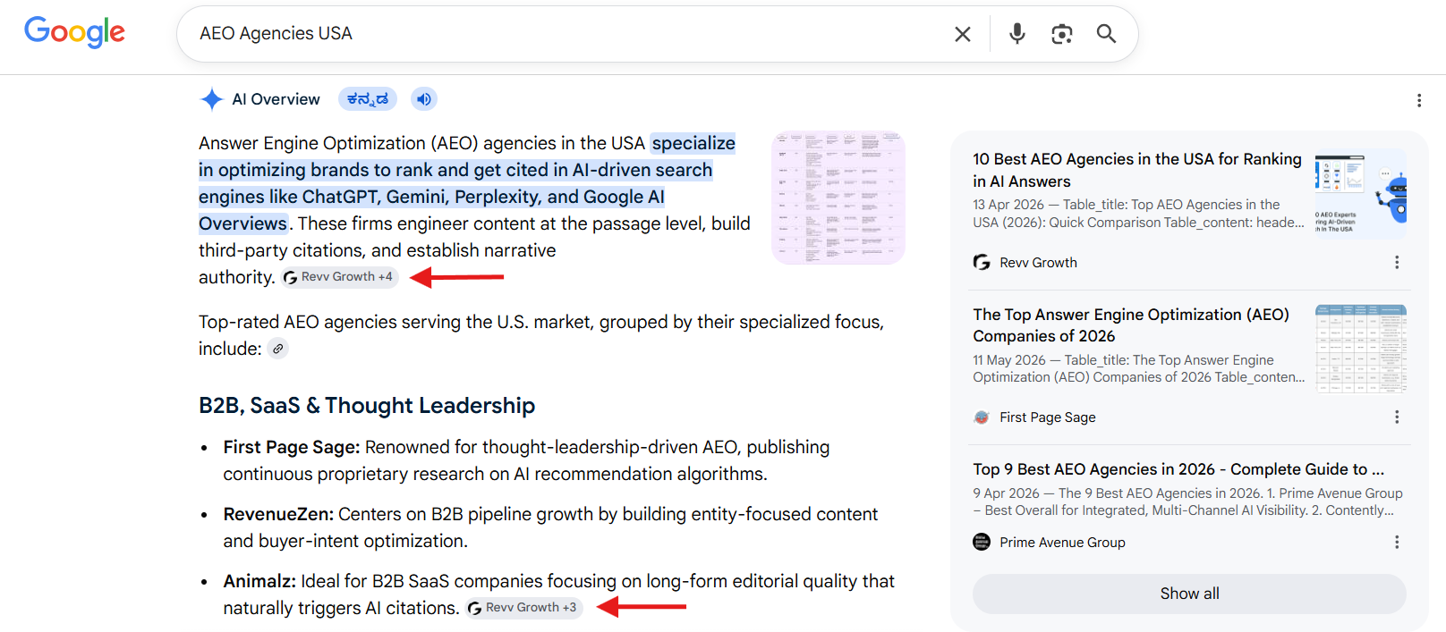Screenshot: Revv Growth appearing in AI Overview