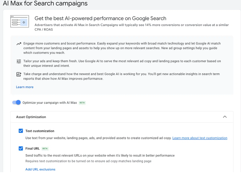 Google AI Max dashboard