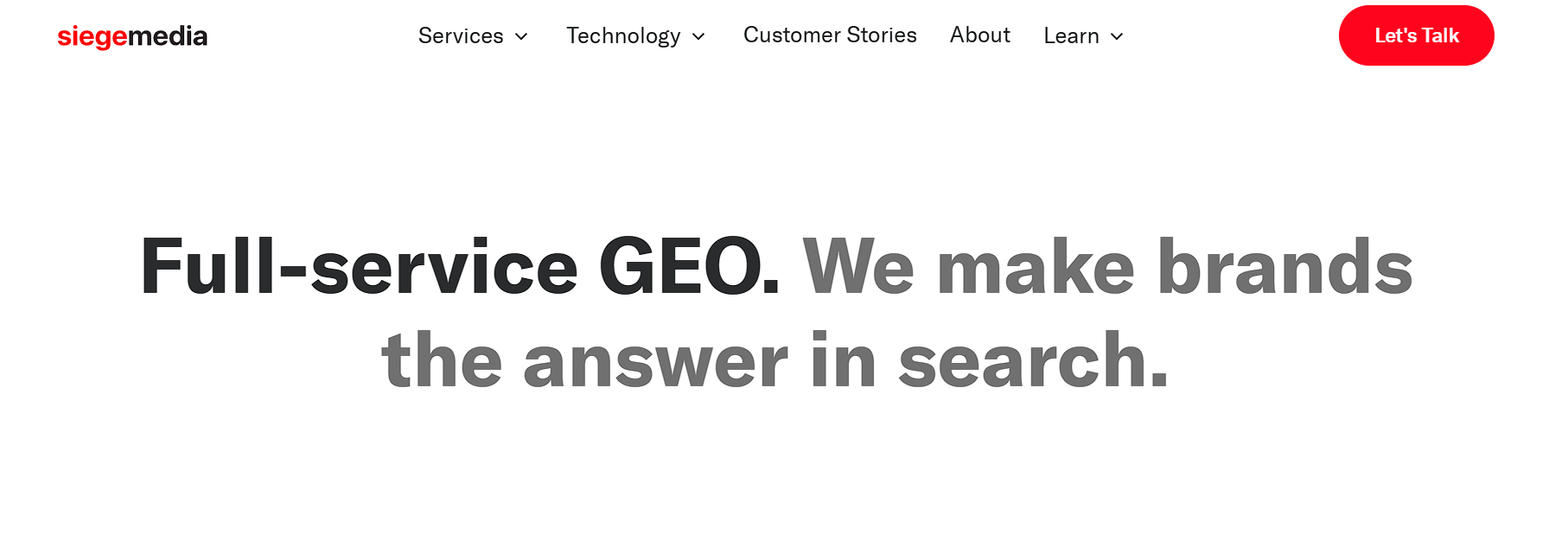 Siege Media homepage, a B2B SEO and content agency