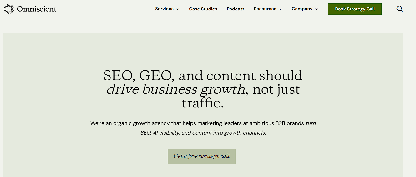 Omniscient Digital homepage, a B2B content marketing agency