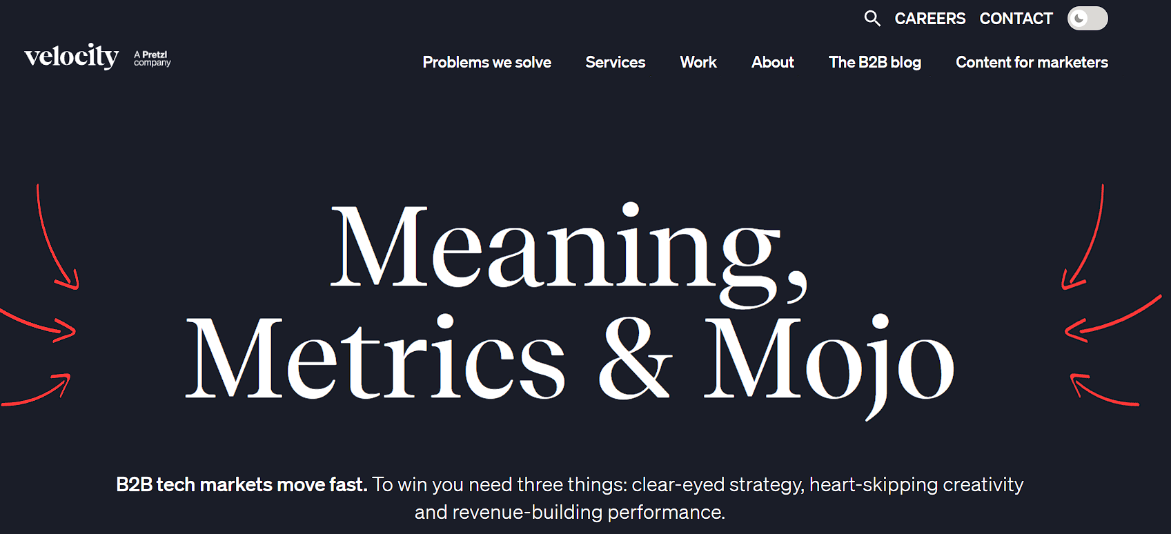 Velocity Partners homepage, a B2B branding and messaging agency