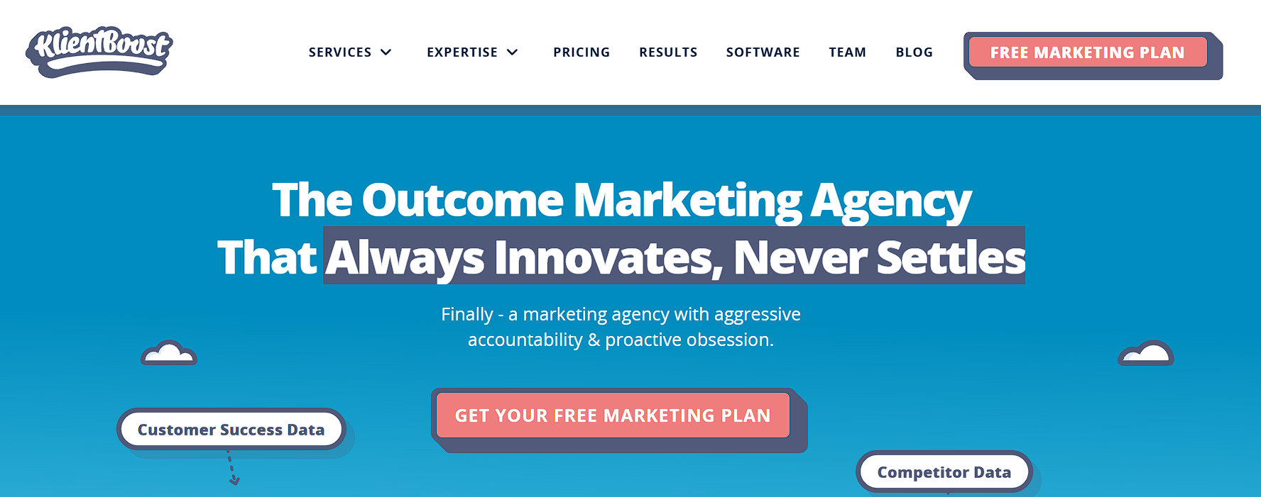 KlientBoost homepage, a B2B paid media agency