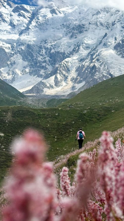 Girls hiking mountain